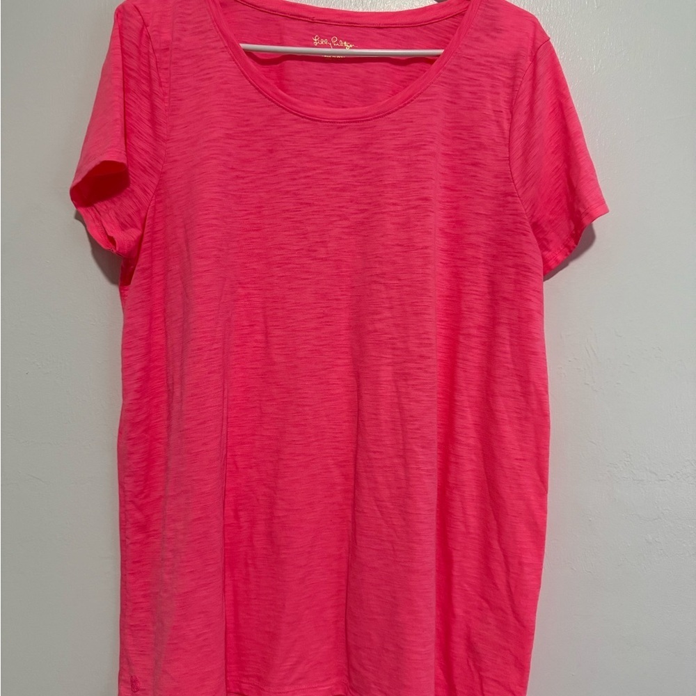 Lilly Pulitzer Etta Scoop Neck Shirt Short Sleeve Pink Women's Size XL